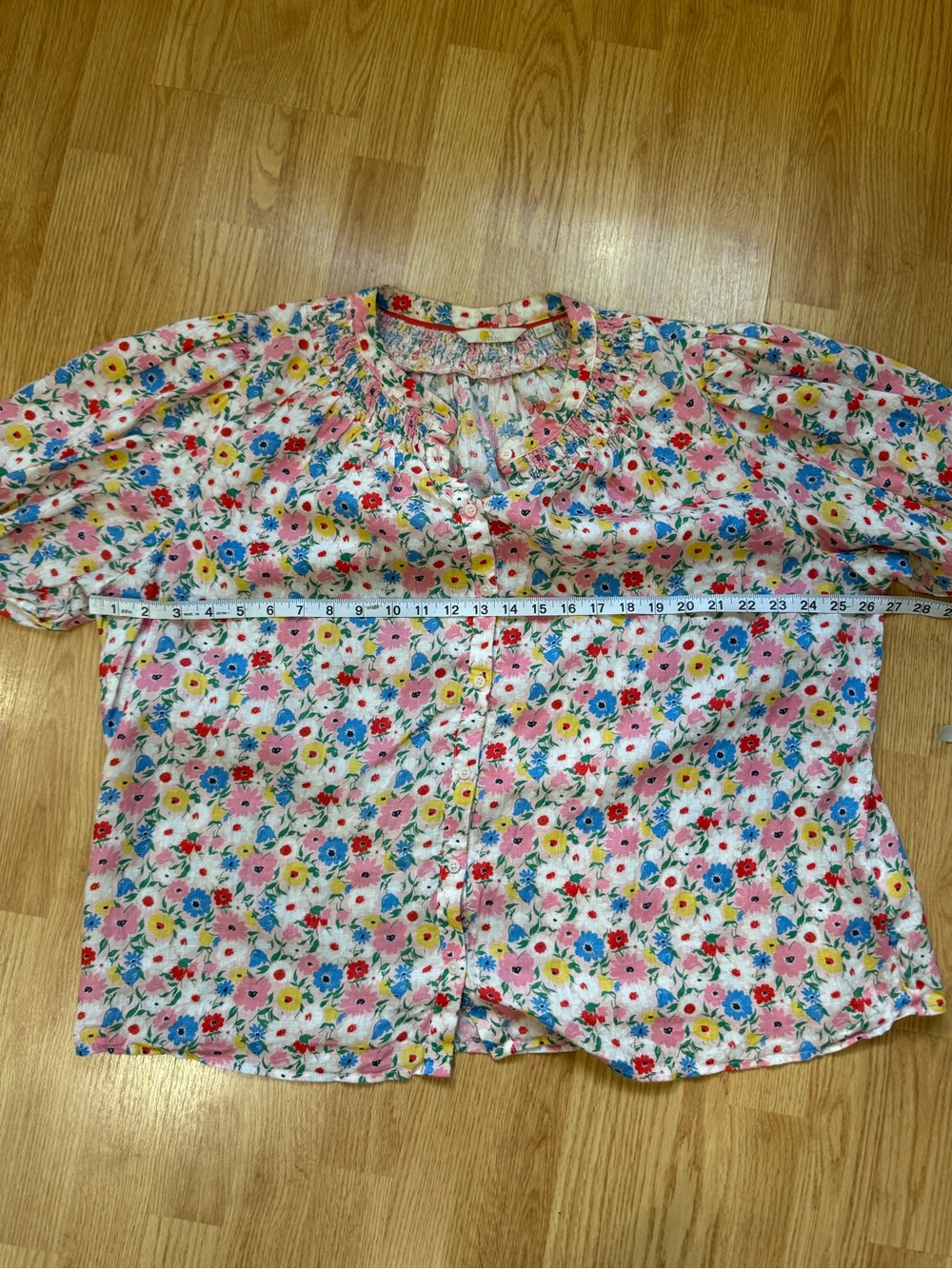 Boden Floral 100% Linen Smocked Puff Sleeve Blouse US 20/22 - Picture 7 of 11